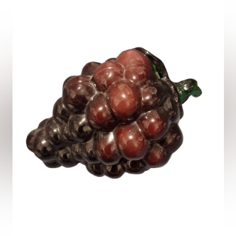 Vintage Purple Glass Grapes Cluster Green Stem MCM Retro Home Decor 7”